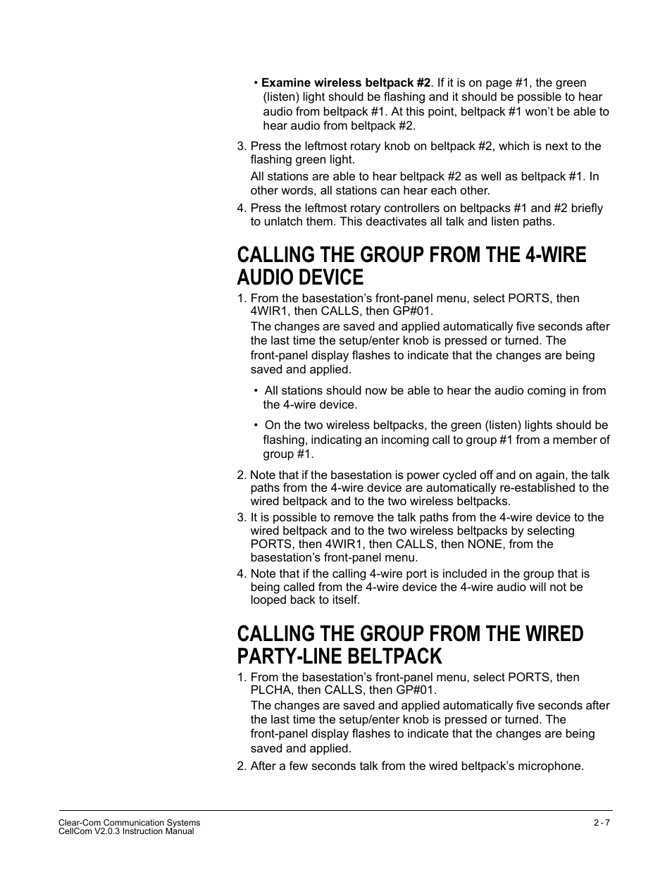 Calling the group from the 4-wire audio device | Clear-Com CellCom Battery Pack Charger User Manual | Page 39 / 217