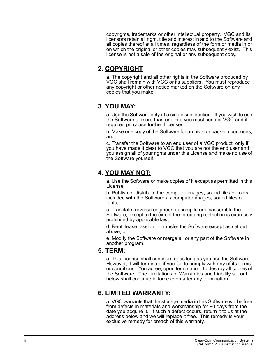 Copyright, You may, You may not | Term, Limited warranty | Clear-Com CellCom Battery Pack Charger User Manual | Page 4 / 217