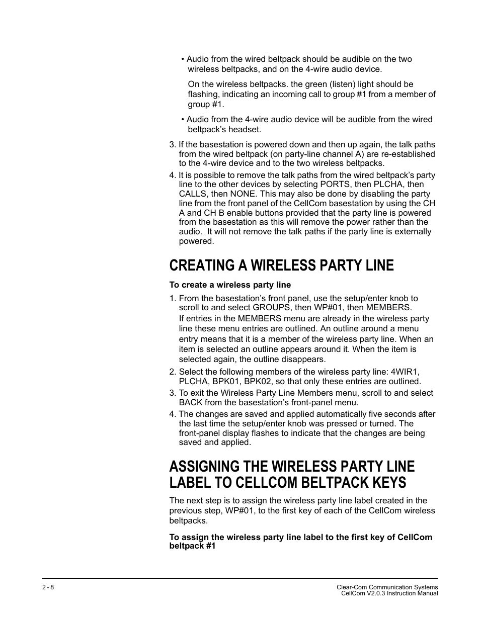 Creating a wireless party line | Clear-Com CellCom Battery Pack Charger User Manual | Page 40 / 217