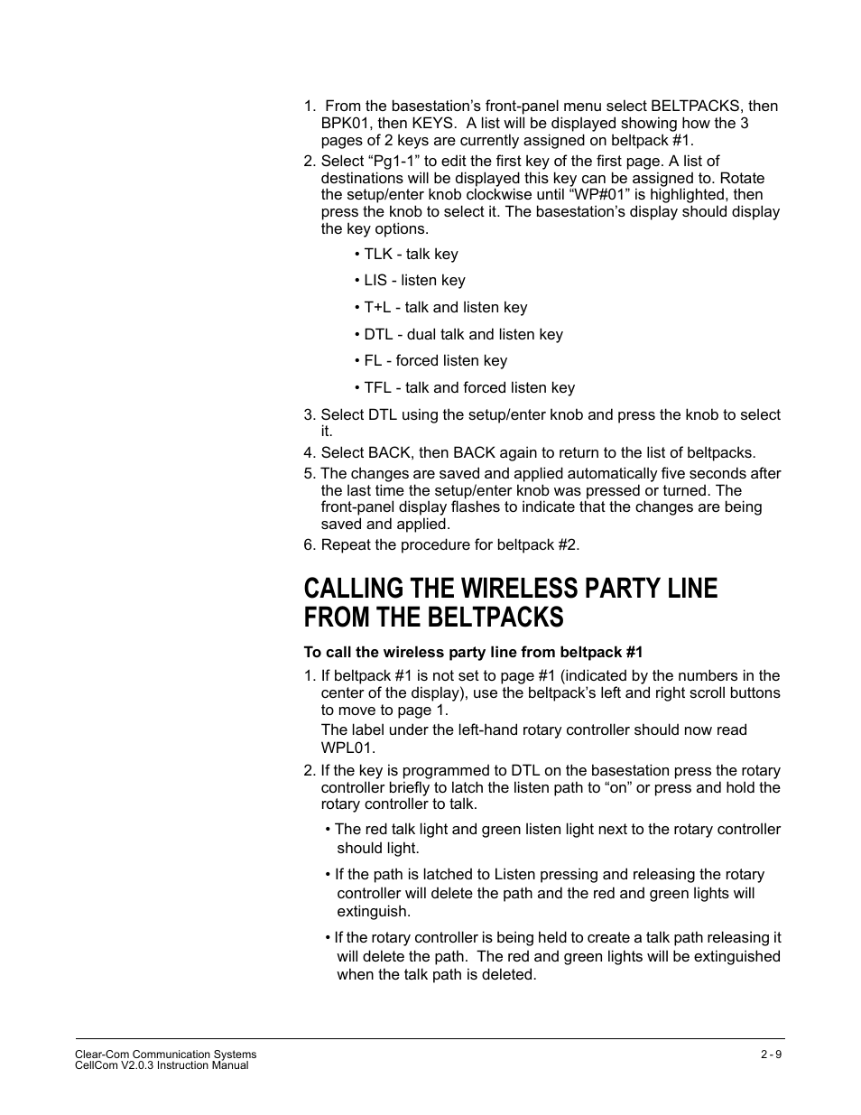 Calling the wireless party line from the beltpacks | Clear-Com CellCom Battery Pack Charger User Manual | Page 41 / 217