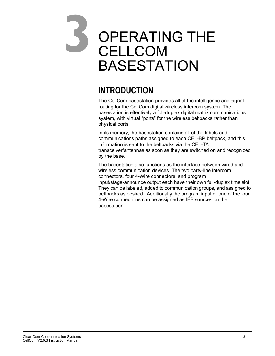 Operating the cellcom basestation, Introduction, Operating the cellcom basestation -1 | Introduction -1 | Clear-Com CellCom Battery Pack Charger User Manual | Page 45 / 217