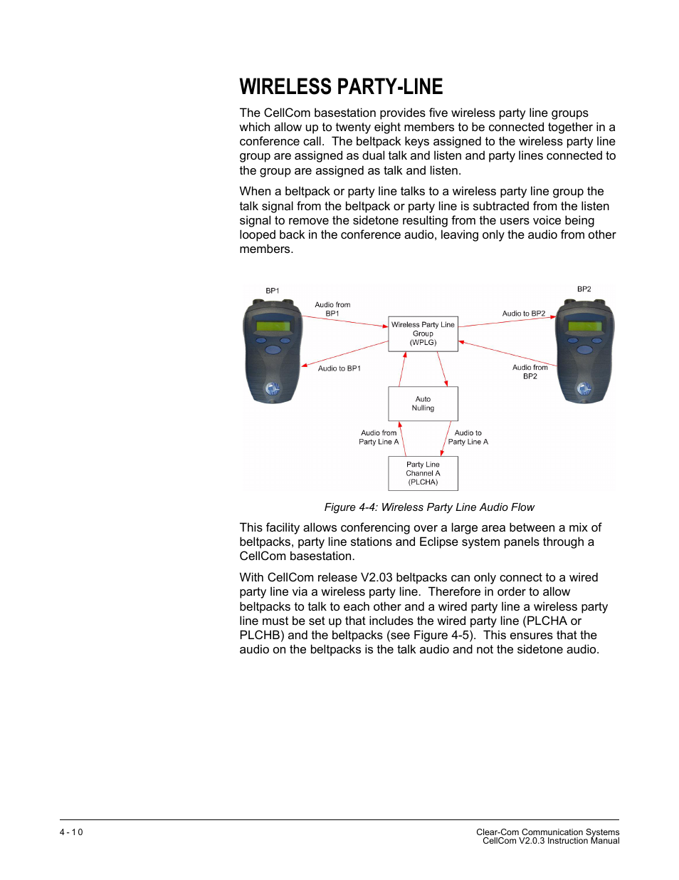 Wireless party-line, Wireless party-line -10, Figure 4-4 wireless party line audio flow -10 | Clear-Com CellCom Battery Pack Charger User Manual | Page 58 / 217