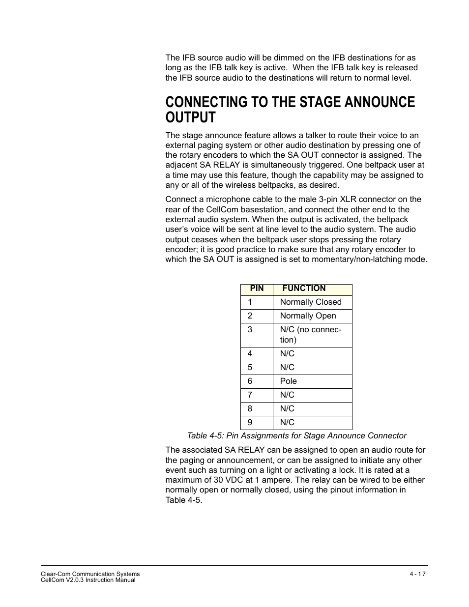 Connecting to the stage announce output, Connecting to the stage announce output -17 | Clear-Com CellCom Battery Pack Charger User Manual | Page 65 / 217