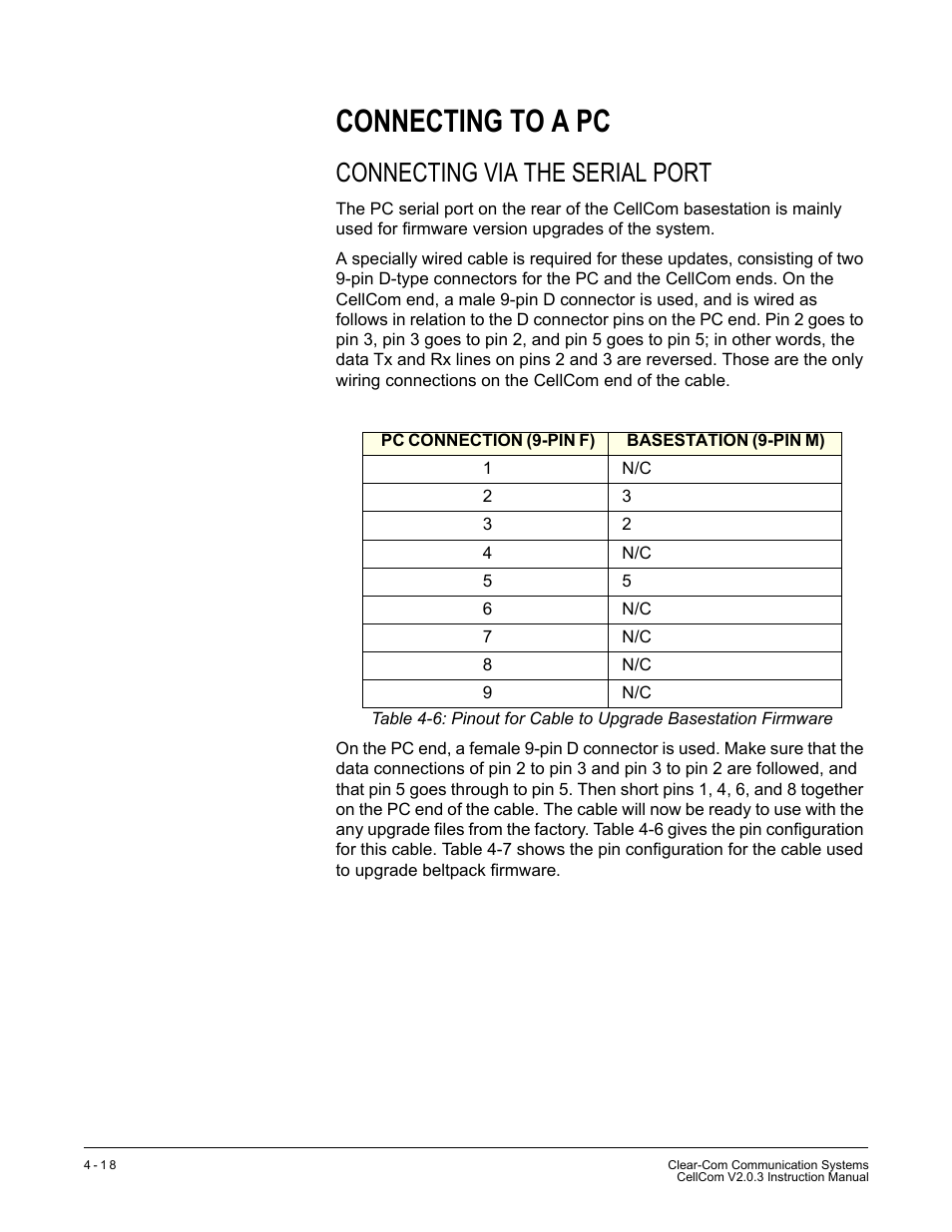 Connecting to a pc, Connecting via the serial port, Connecting to a pc -18 | Connecting via the serial port -18 | Clear-Com CellCom Battery Pack Charger User Manual | Page 66 / 217