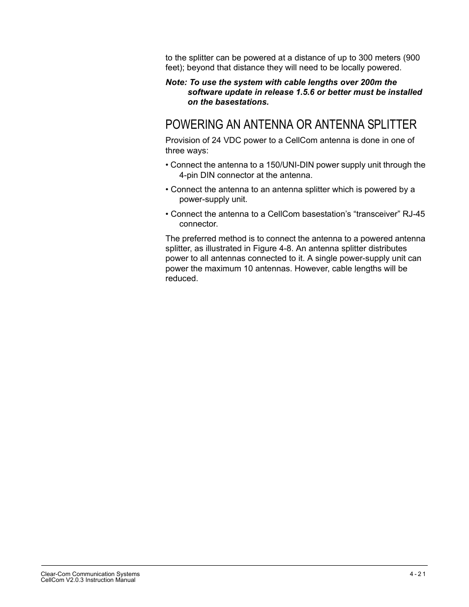 Powering an antenna or antenna splitter, Powering an antenna or antenna splitter -21 | Clear-Com CellCom Battery Pack Charger User Manual | Page 69 / 217