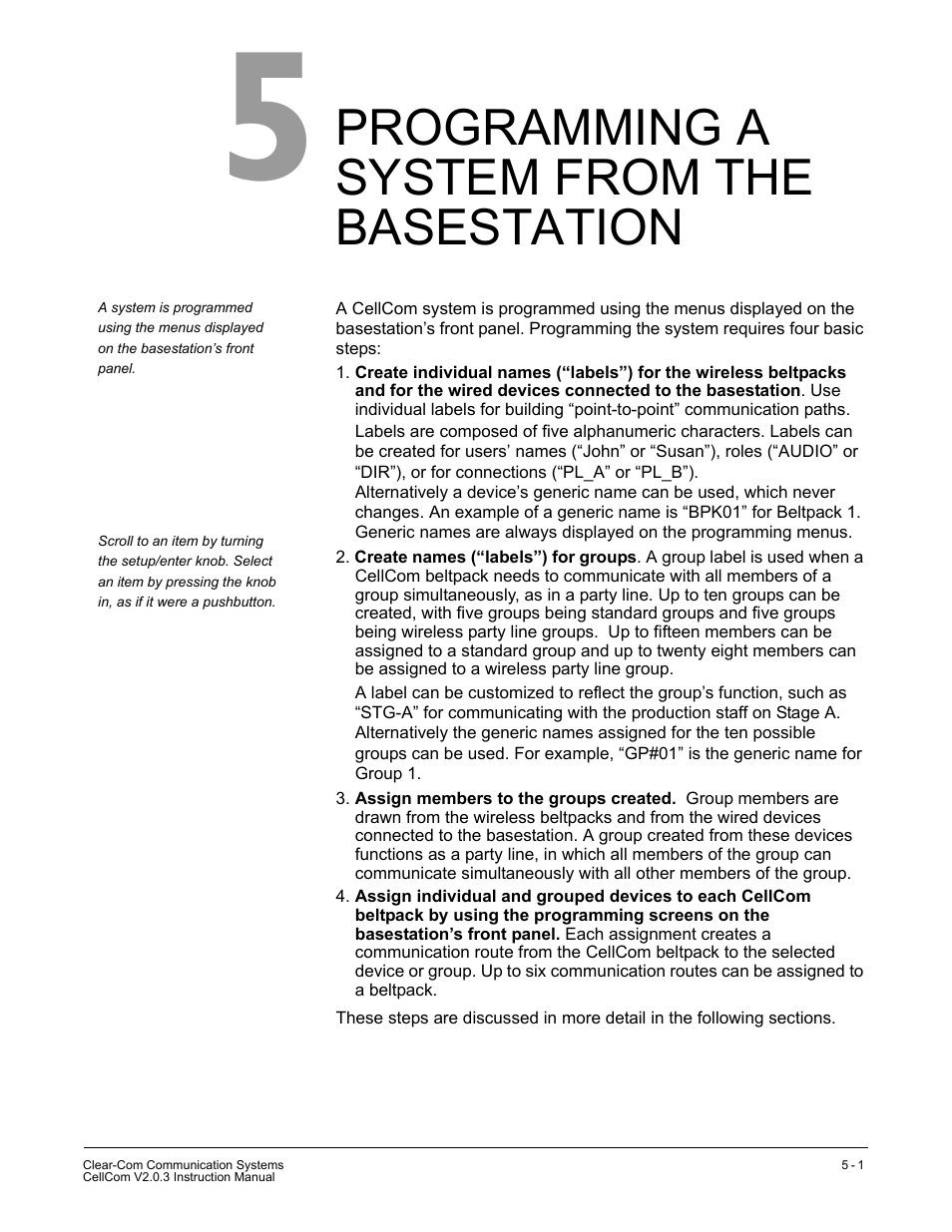 Programming a system from the basestation, Programming a system from the basesta- tion -1 | Clear-Com CellCom Battery Pack Charger User Manual | Page 71 / 217