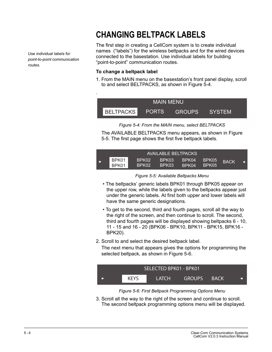 Changing beltpack labels, Changing beltpack labels -4 | Clear-Com CellCom Battery Pack Charger User Manual | Page 74 / 217