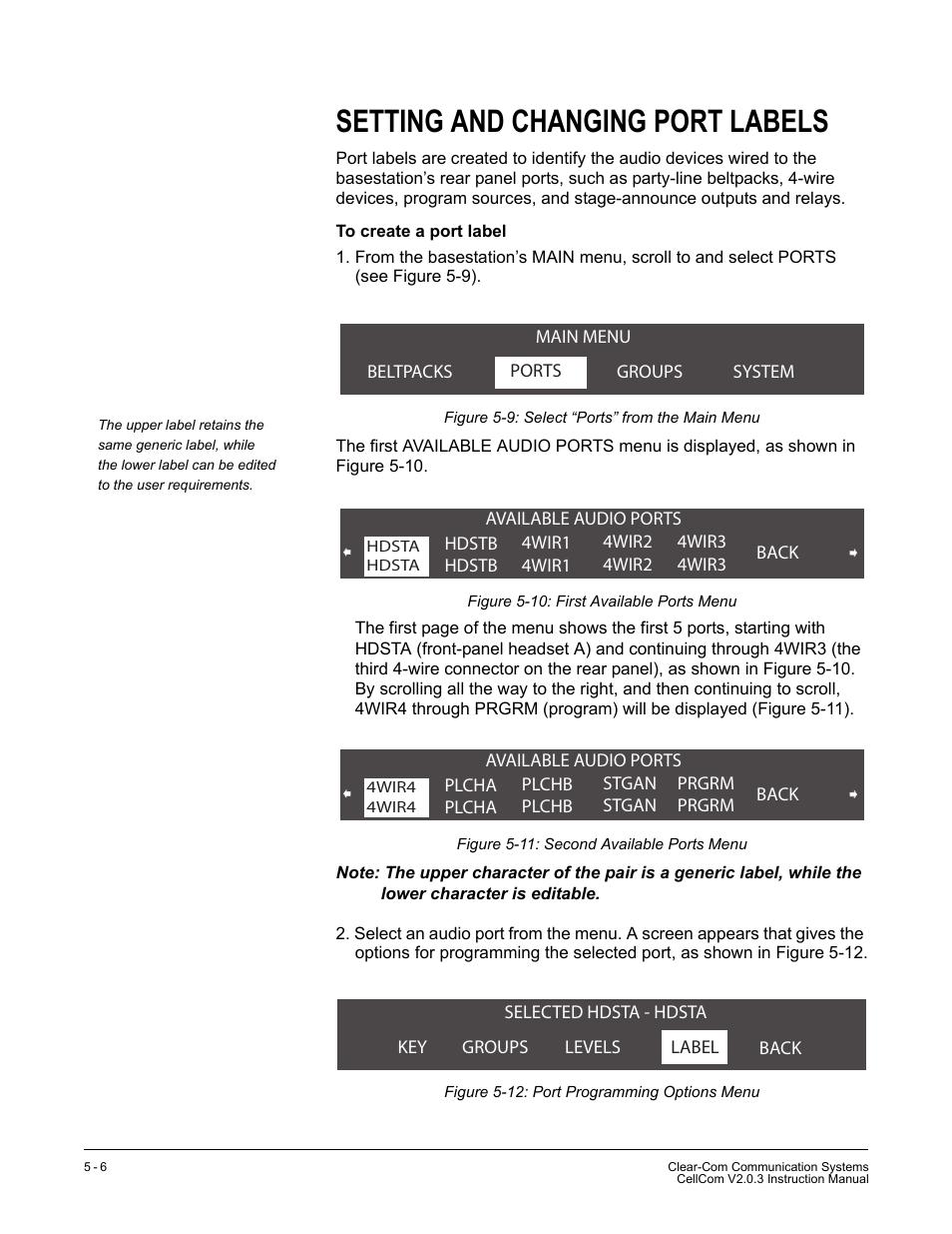 Setting and changing port labels, Setting and changing port labels -6 | Clear-Com CellCom Battery Pack Charger User Manual | Page 76 / 217