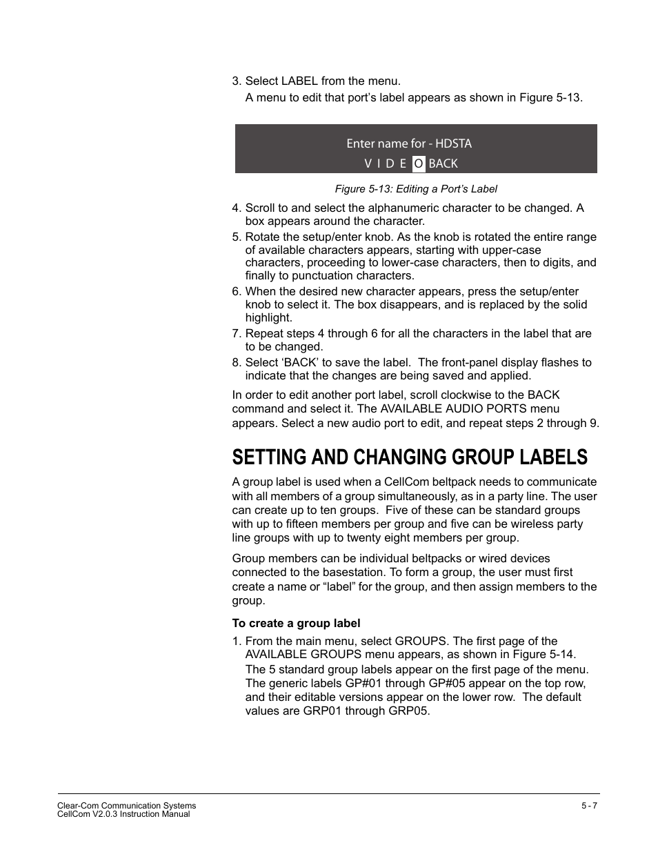 Setting and changing group labels, Setting and changing group labels -7, Figure 5-13 editing a port’s label -7 | Clear-Com CellCom Battery Pack Charger User Manual | Page 77 / 217