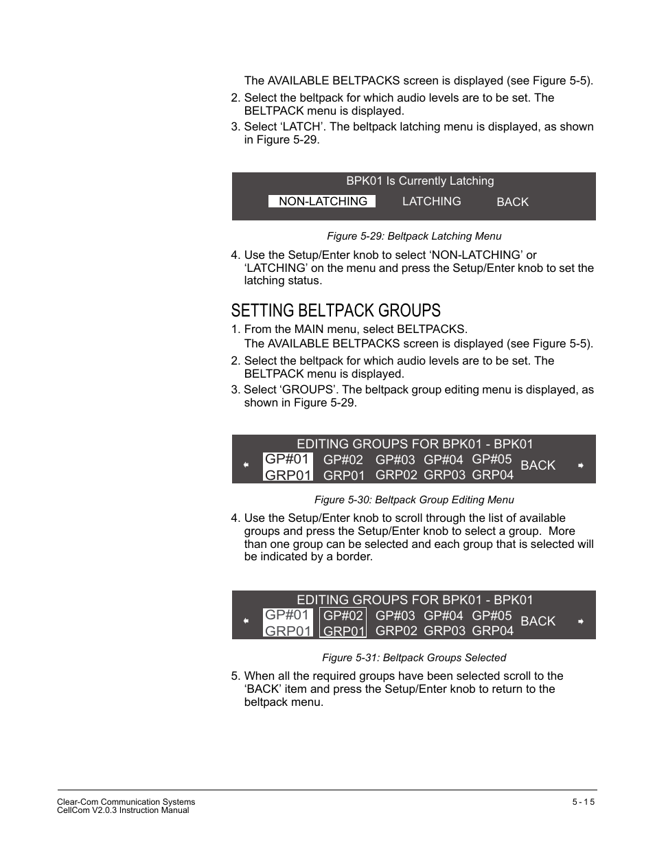 Setting beltpack groups, Setting beltpack groups -15 | Clear-Com CellCom Battery Pack Charger User Manual | Page 85 / 217