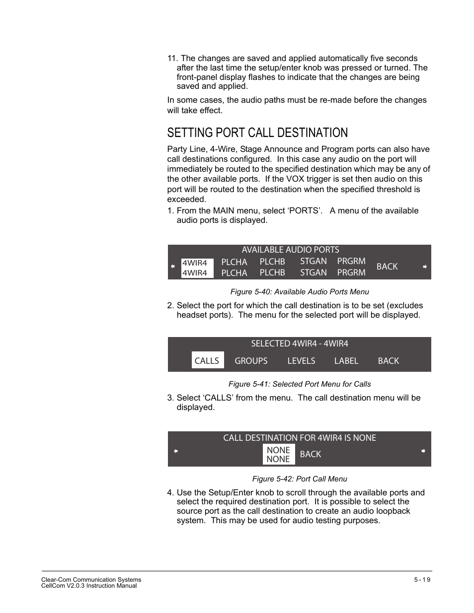 Setting port call destination, Setting port call destination -19 | Clear-Com CellCom Battery Pack Charger User Manual | Page 89 / 217