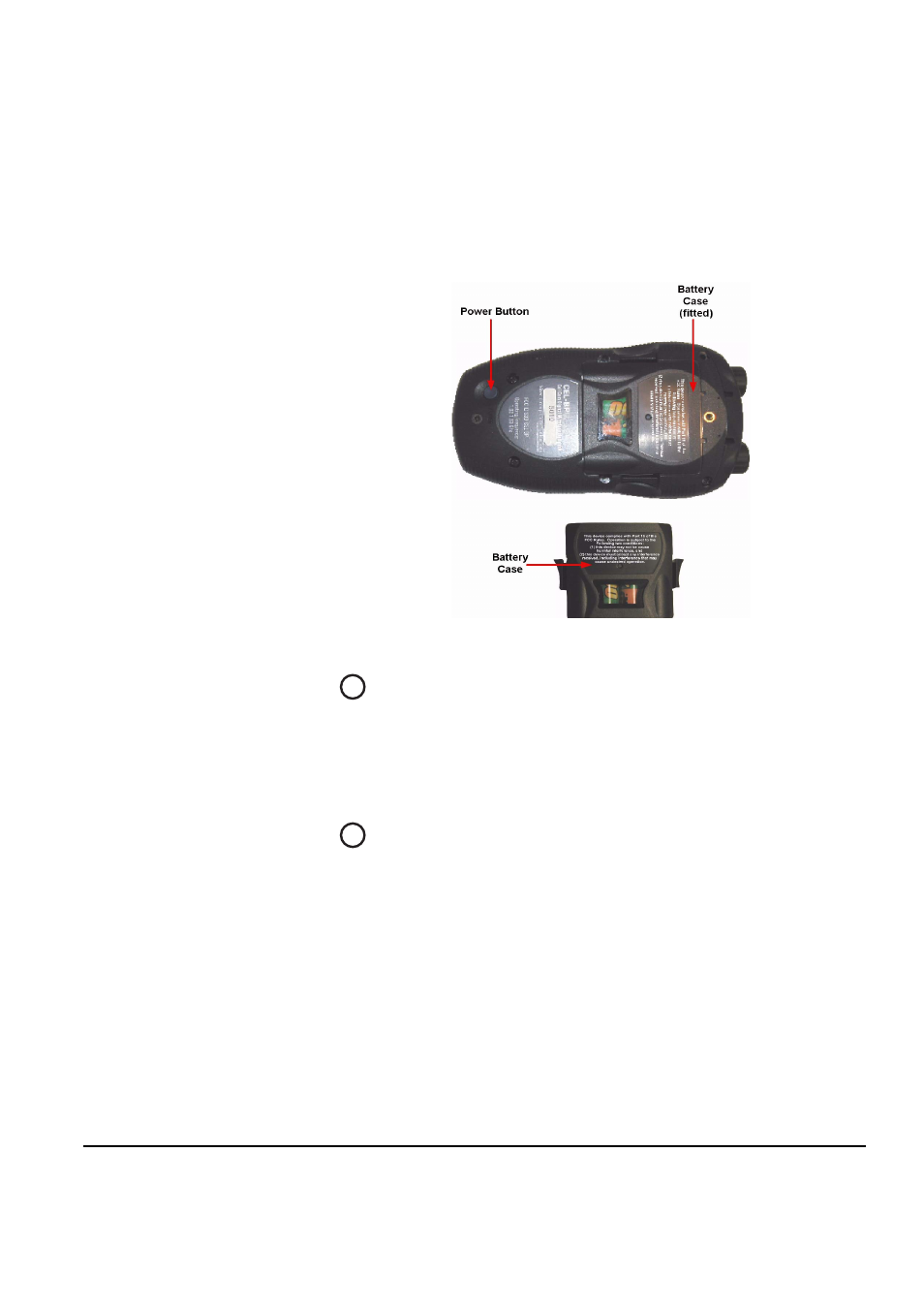 Beltpack batteries, Beltpack rear/battery section, Power button | Battery case, Beltpack batteries -5, Beltpack rear/battery section -5, Power button -5, Battery case -5, Figure 6-4 view of back of beltpack -5 | Clear-Com FreeSpeak Antenna Splitter User Manual | Page 105 / 213