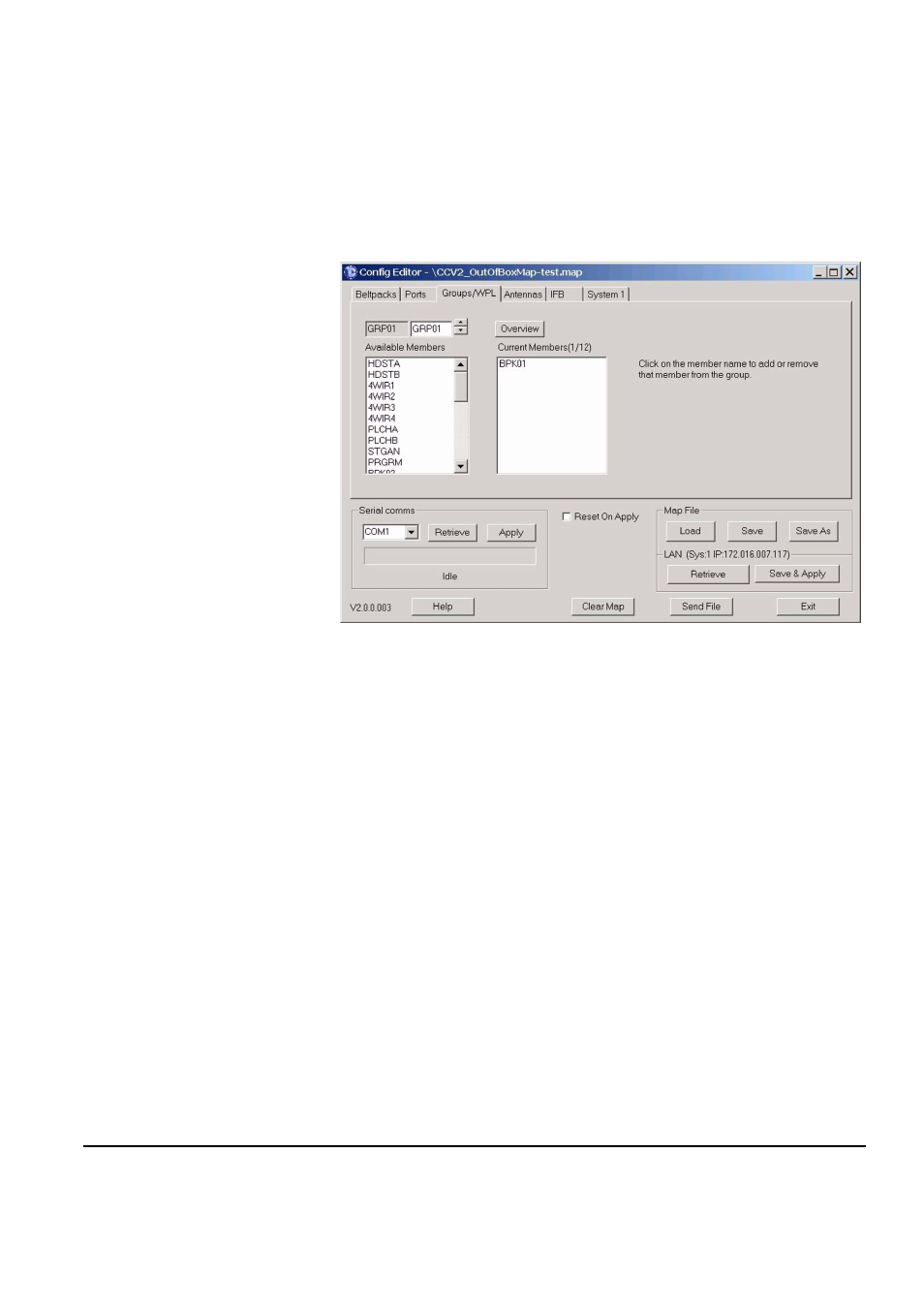 Groups tab, Selecting the group to edit, Changing the label of the group | Changing the members of the group, Groups tab -20, Selecting the group to edit -20, Changing the label of the group -20, Changing the members of the group -20, Figure 10-22 groups tab -20 | Clear-Com FreeSpeak Antenna Splitter User Manual | Page 170 / 213