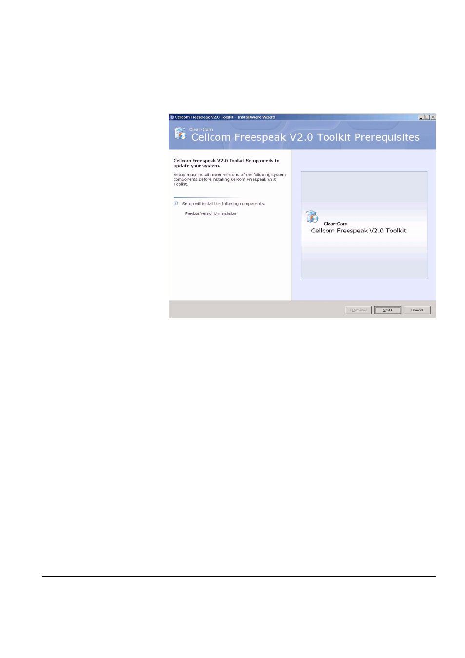 Figure 11-1 previous version uninstall -2 | Clear-Com FreeSpeak Antenna Splitter User Manual | Page 178 / 213