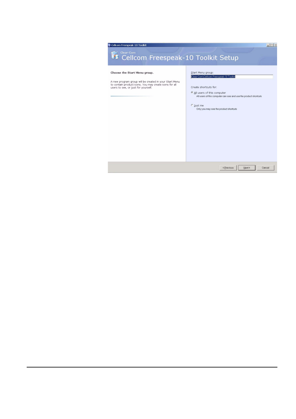 Figure 11-5 toolkit start menu setup -5 | Clear-Com FreeSpeak Antenna Splitter User Manual | Page 181 / 213