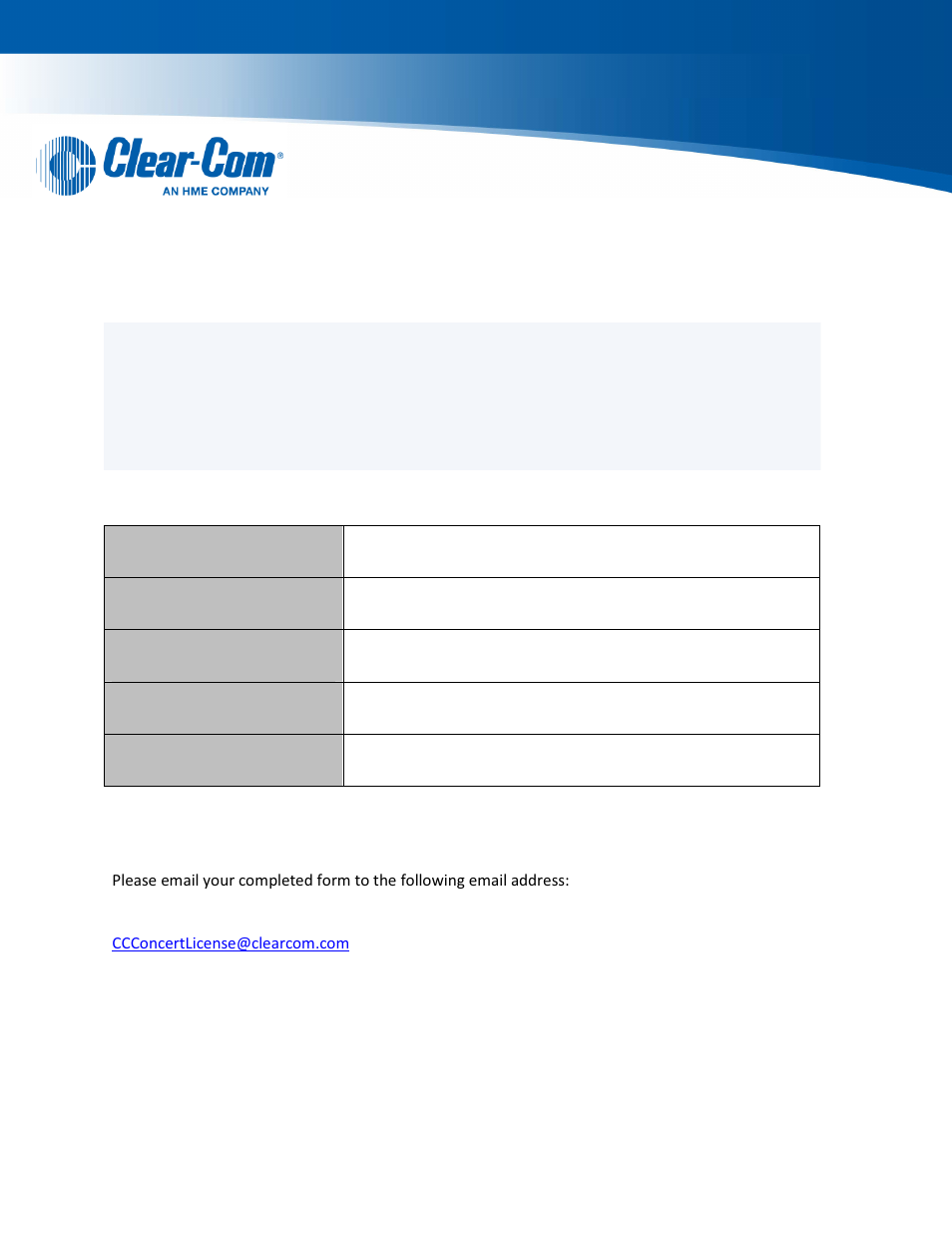 Clear-com concert license request form | Clear-Com Concert for Newsroom User Manual | Page 11 / 11