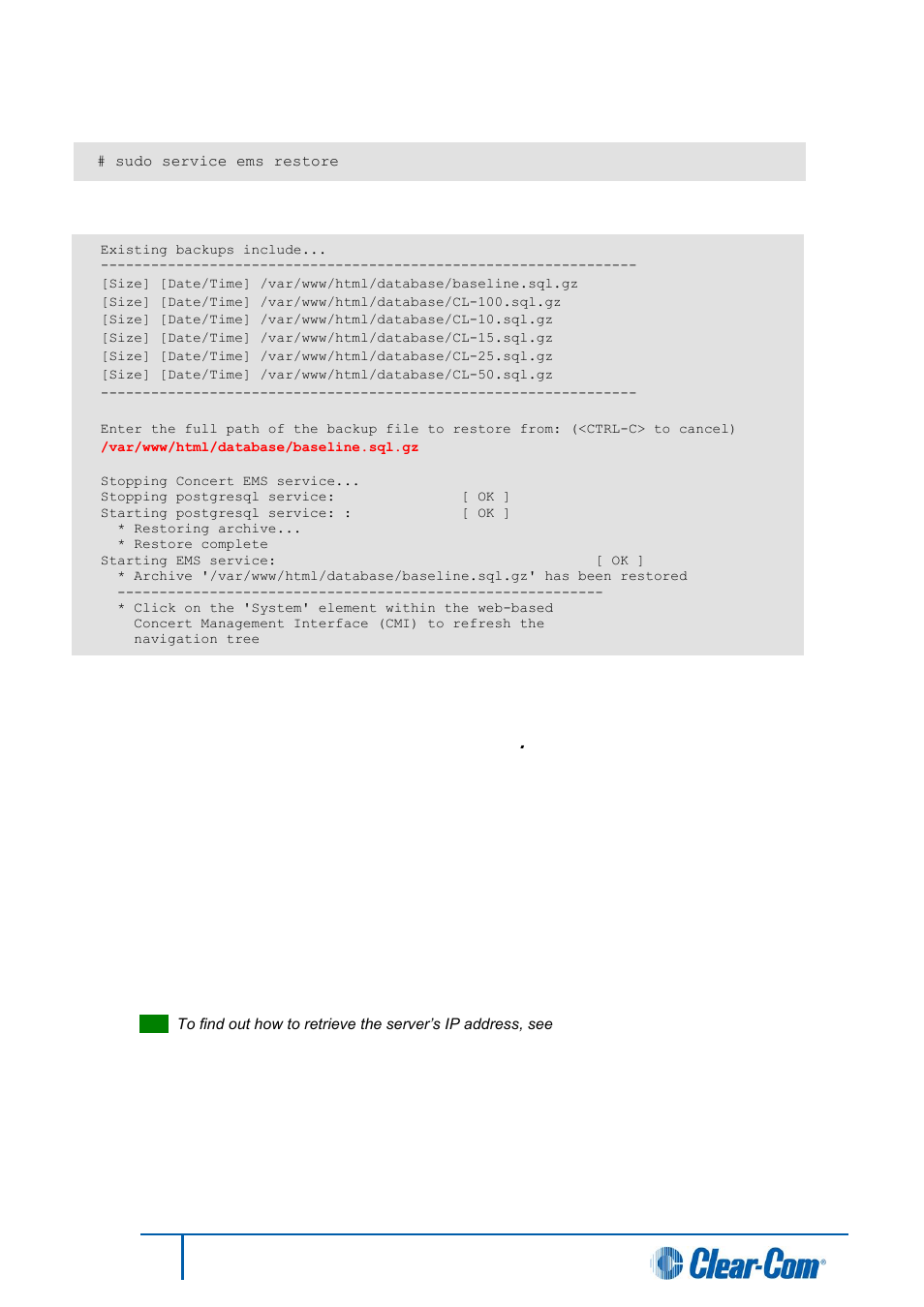 Restoring ems, Ems configuration file, 7 restoring ems | 8 ems configuration file, 9 cmi | Clear-Com Concert for Newsroom User Manual | Page 25 / 44