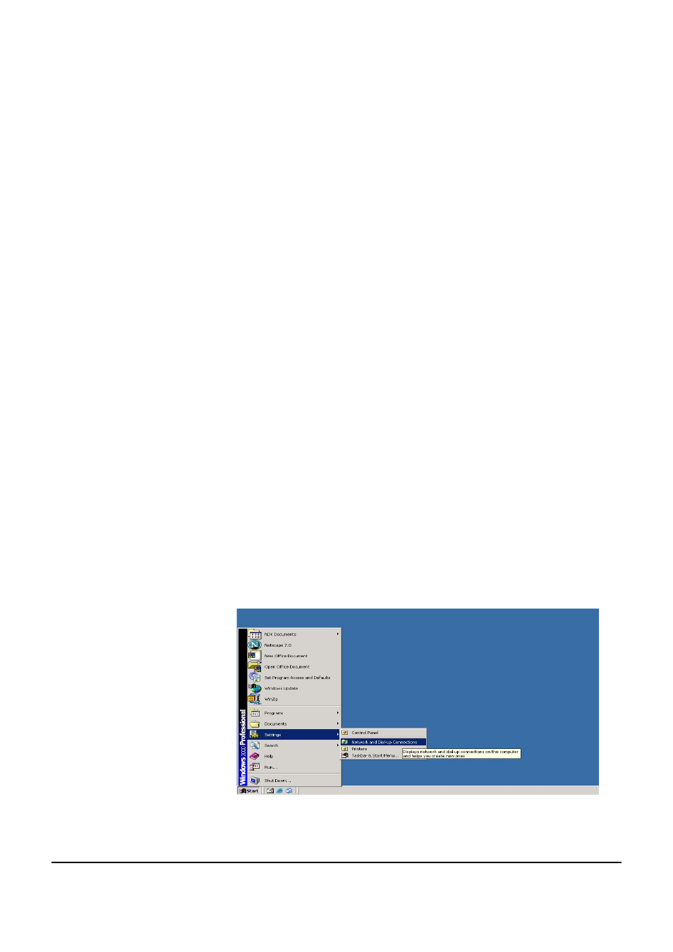 Configure the pc ready for initial setup, Background, Changing the ip address of the pc | Changing the ip address of the pc in windows 2000, Configure the pc ready for initial setup -5, Background -5, Changing the ip address of the pc -5, Start menu -5 | Clear-Com VOICE2 User Manual | Page 25 / 106
