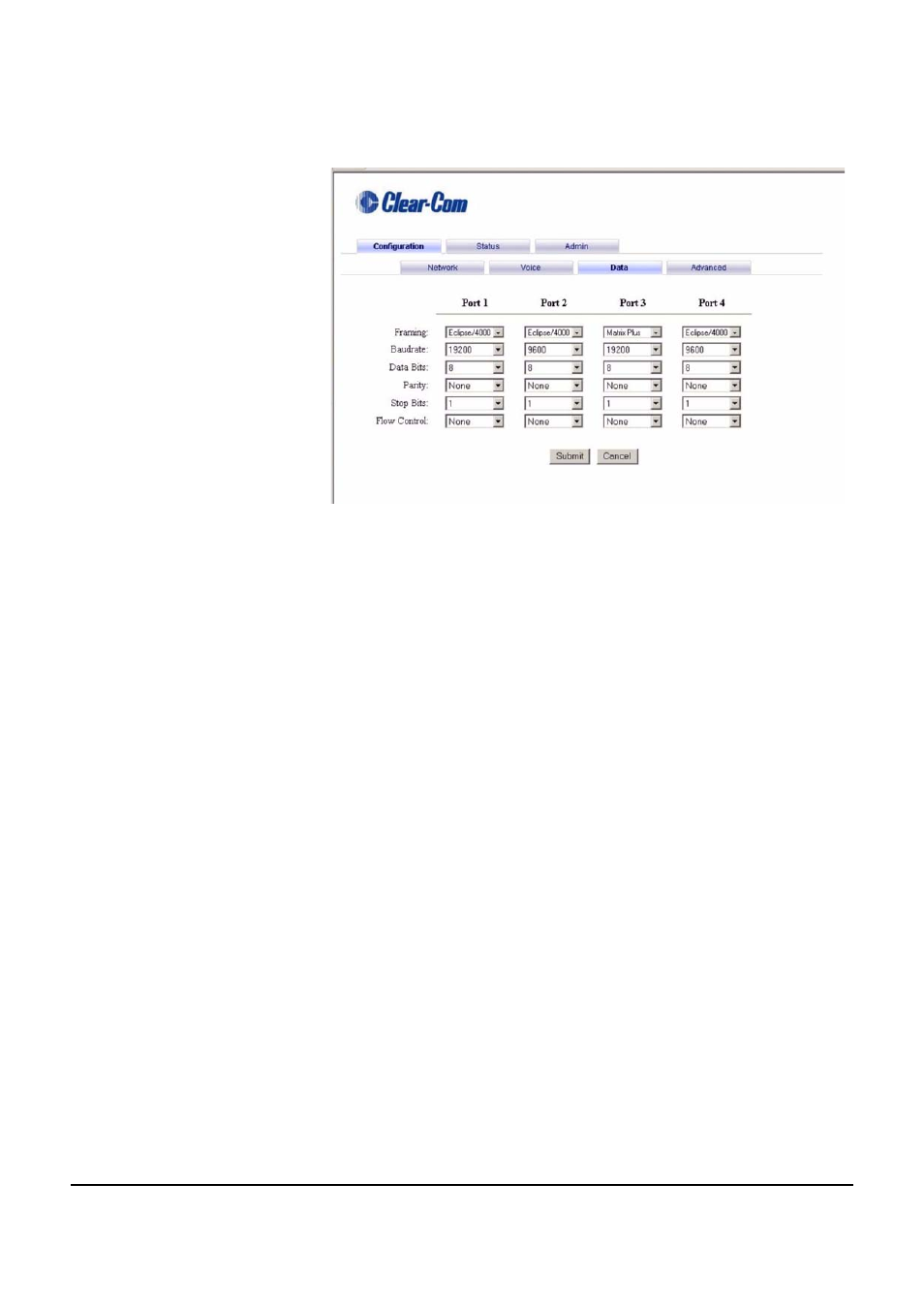 Serial port configuration -16 | Clear-Com VOICE2 User Manual | Page 36 / 106