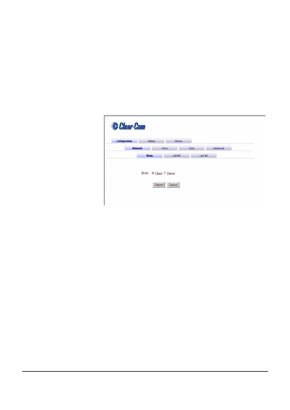 Configuring the client voice unit, Configuring the client voice unit -17, Client configuration screen -17 | Clear-Com VOICE2 User Manual | Page 37 / 106