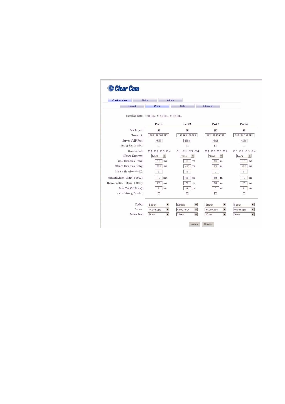 Voice tab, Voice tab -7, Configuration screen -7 | Clear-Com VOICE2 User Manual | Page 47 / 106