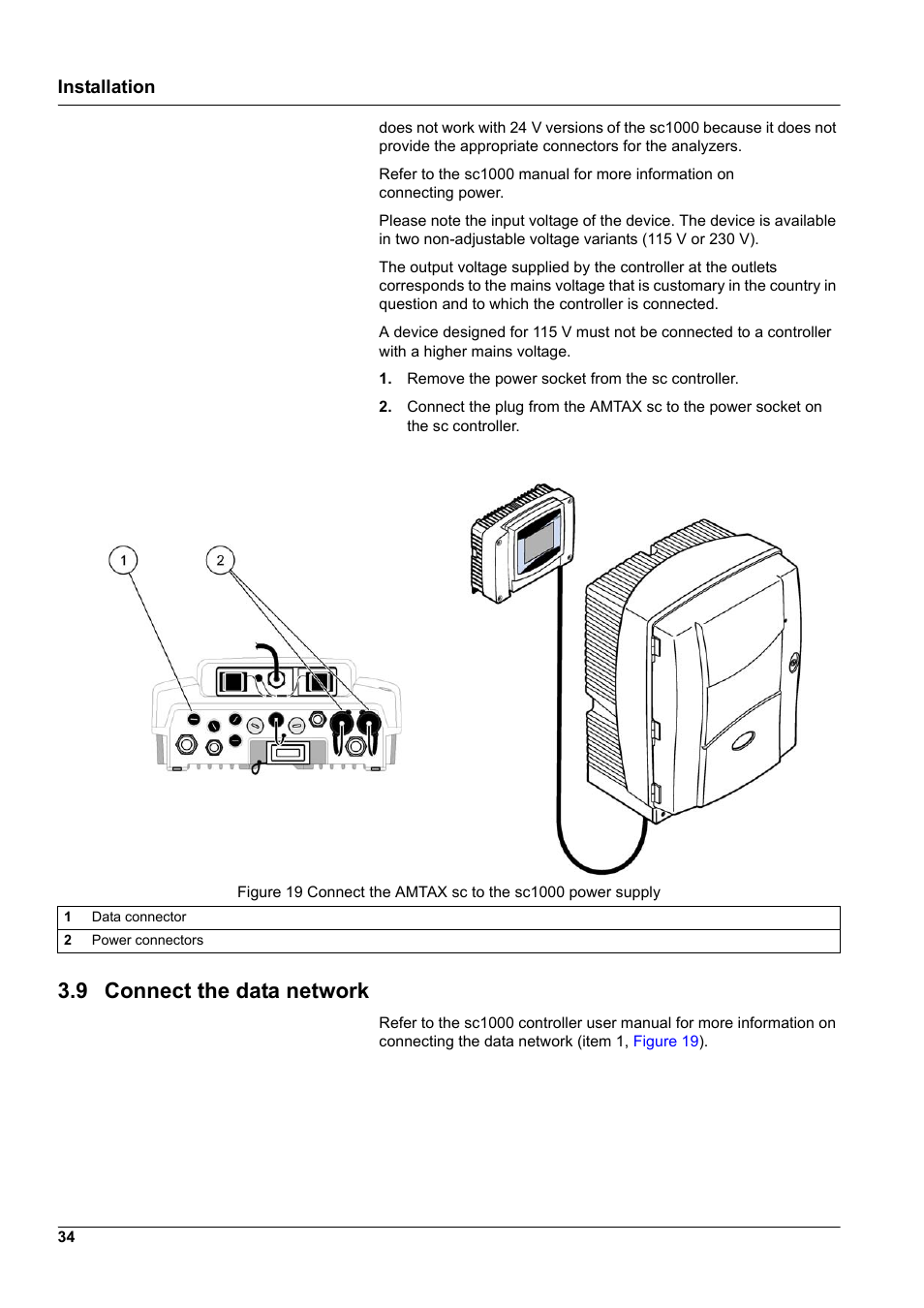 9 connect the data network, Installation | Hach-Lange AMTAX indoor sc User Manual | Page 34 / 118