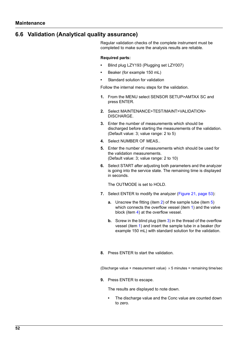 6 validation (analytical quality assurance), Maintenance | Hach-Lange AMTAX indoor sc User Manual | Page 52 / 118