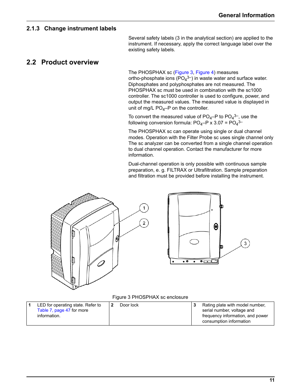 3 change instrument labels, 2 product overview, General information 2.1.3 change instrument labels | Hach-Lange PHOSPHAX indoor sc User Manual | Page 11 / 106