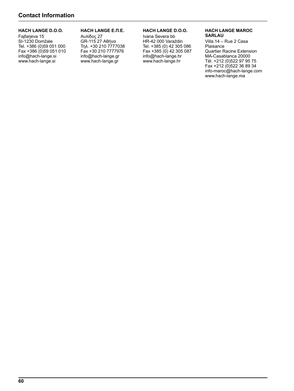 Contact information | Hach-Lange PHOSPHAX indoor sc User Manual | Page 60 / 106