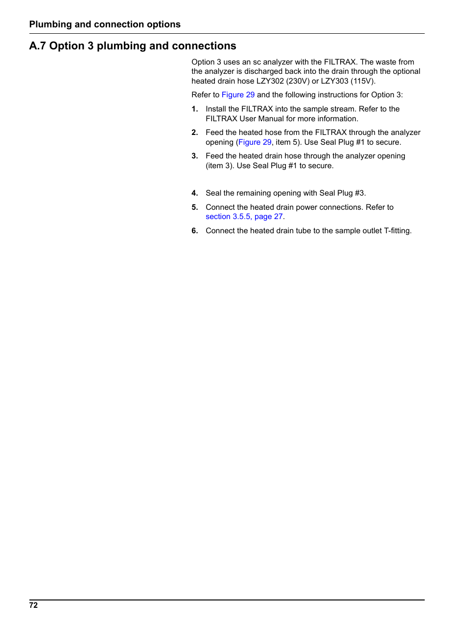 A.7 option 3 plumbing and connections, Plumbing and connection options | Hach-Lange PHOSPHAX indoor sc User Manual | Page 72 / 106