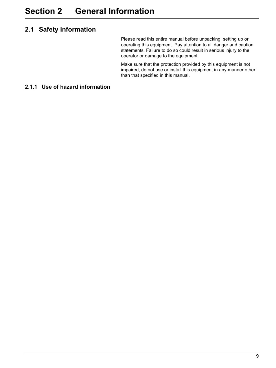 Section 2 general information, 1 safety information, 1 use of hazard information | Hach-Lange PHOSPHAX indoor sc User Manual | Page 9 / 106
