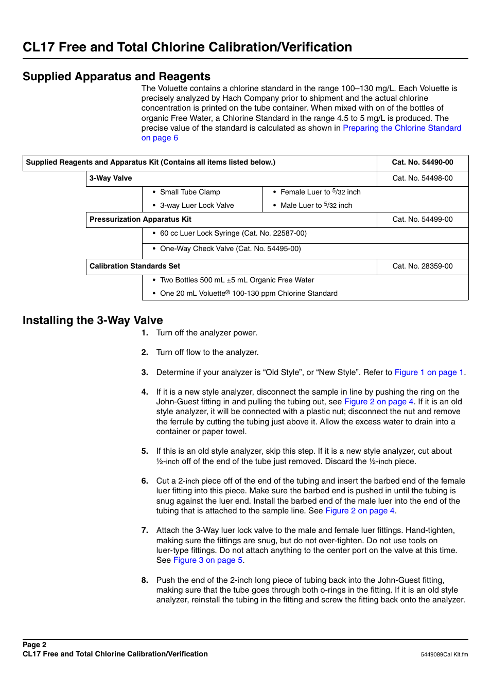 Supplied apparatus and reagents, Installing the 3-way valve | Hach-Lange CL17 Instruction sheet User Manual | Page 2 / 8