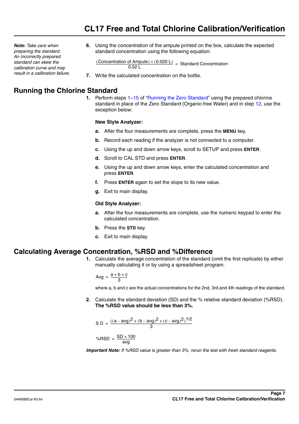 Running the chlorine standard | Hach-Lange CL17 Instruction sheet User Manual | Page 7 / 8