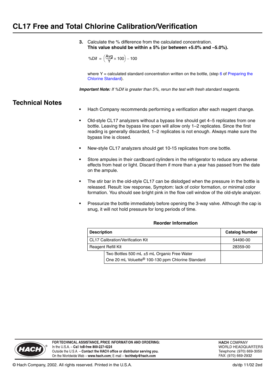 Hach-Lange CL17 Instruction sheet User Manual | Page 8 / 8
