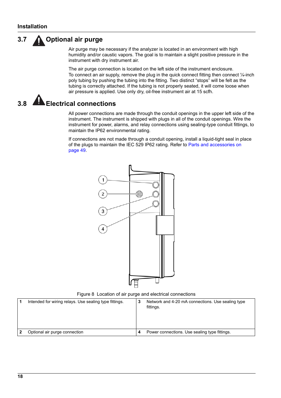 7 optional air purge, 8 electrical connections, 7 optional air purge 3.8 electrical connections | Hach-Lange CL17 USER MANUAL User Manual | Page 20 / 60
