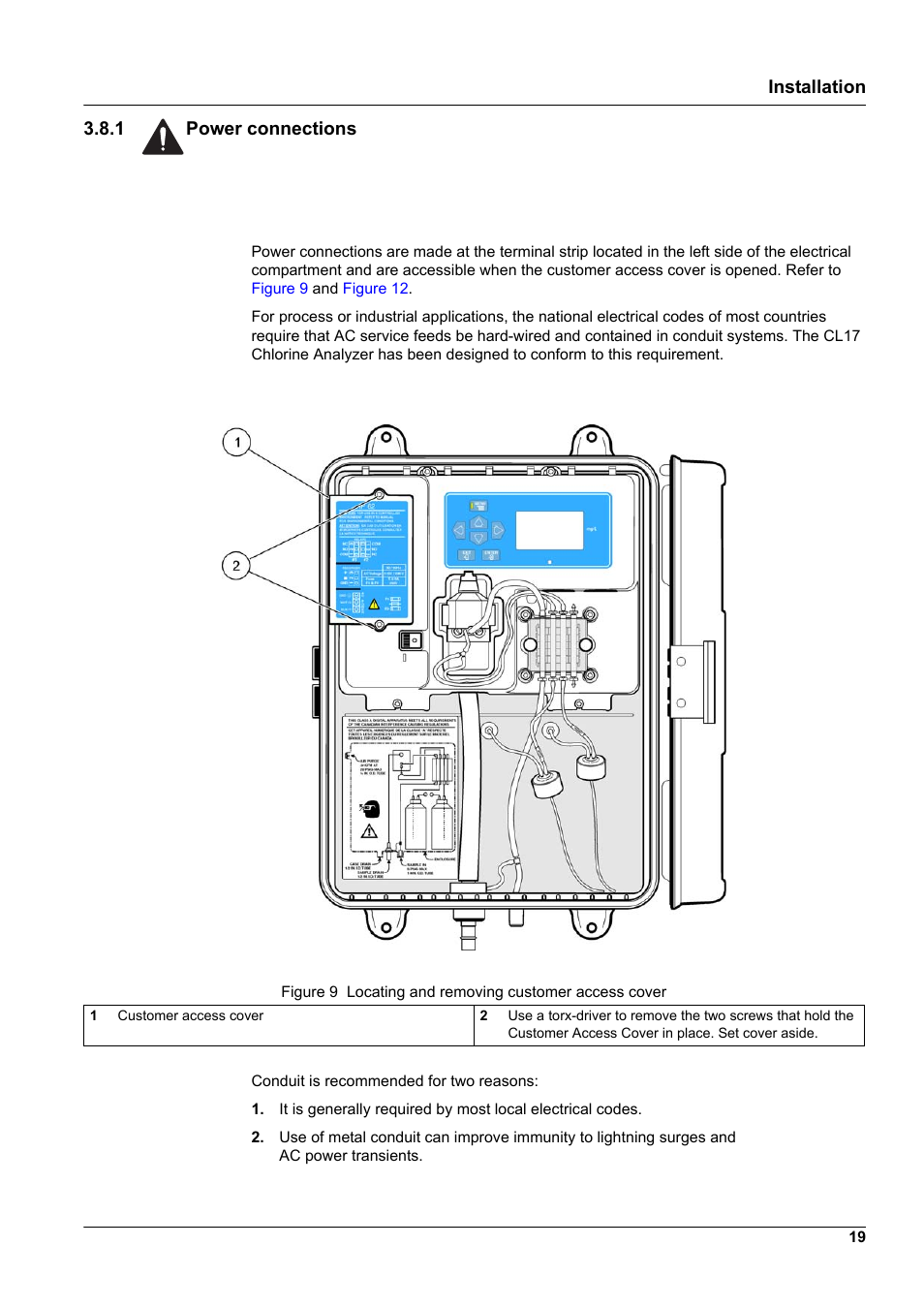 1 power connections, Installation 3.8.1 power connections | Hach-Lange CL17 USER MANUAL User Manual | Page 21 / 60