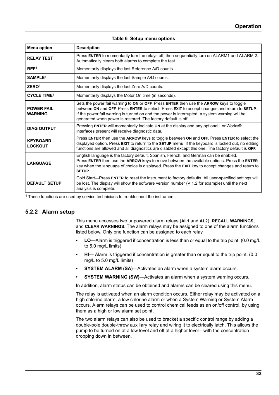 2 alarm setup, Operation 5.2.2 alarm setup | Hach-Lange CL17 USER MANUAL User Manual | Page 35 / 60