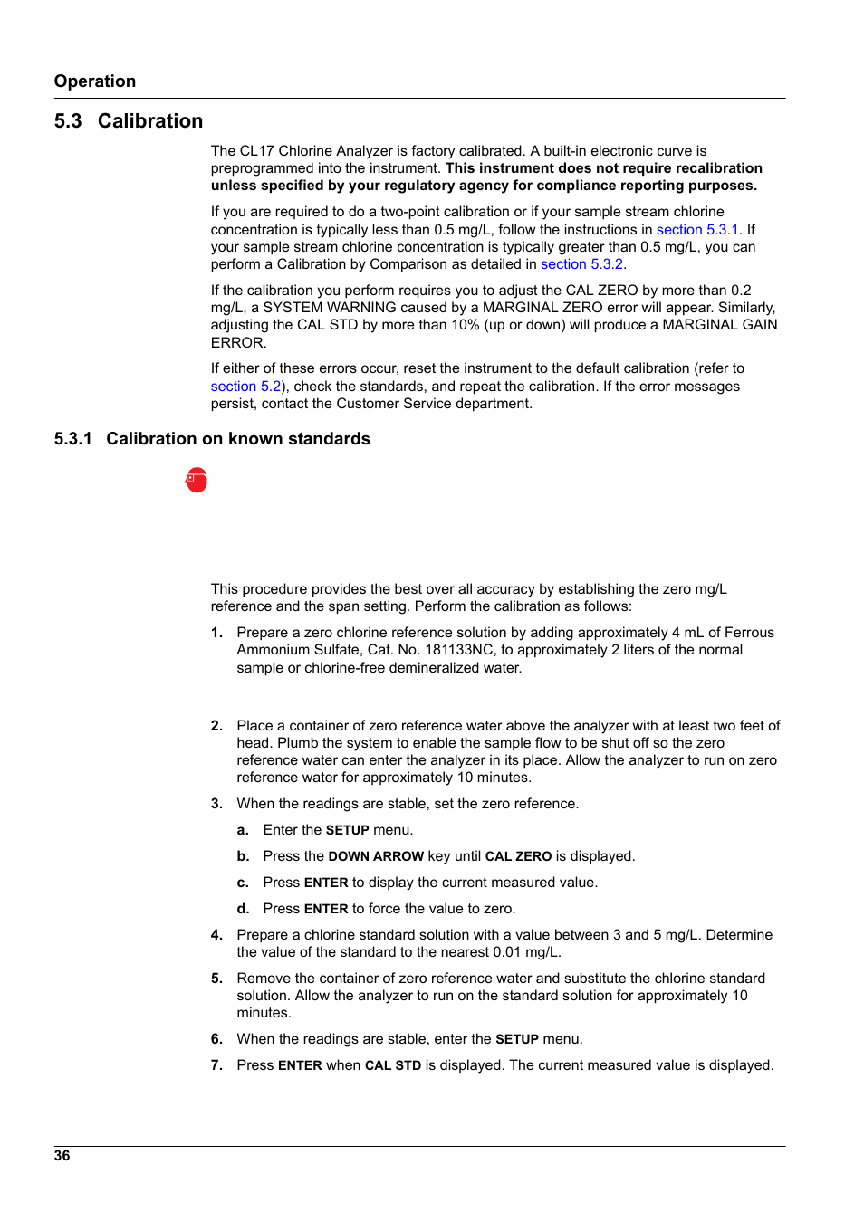 3 calibration, 1 calibration on known standards, Operation | Hach-Lange CL17 USER MANUAL User Manual | Page 38 / 60