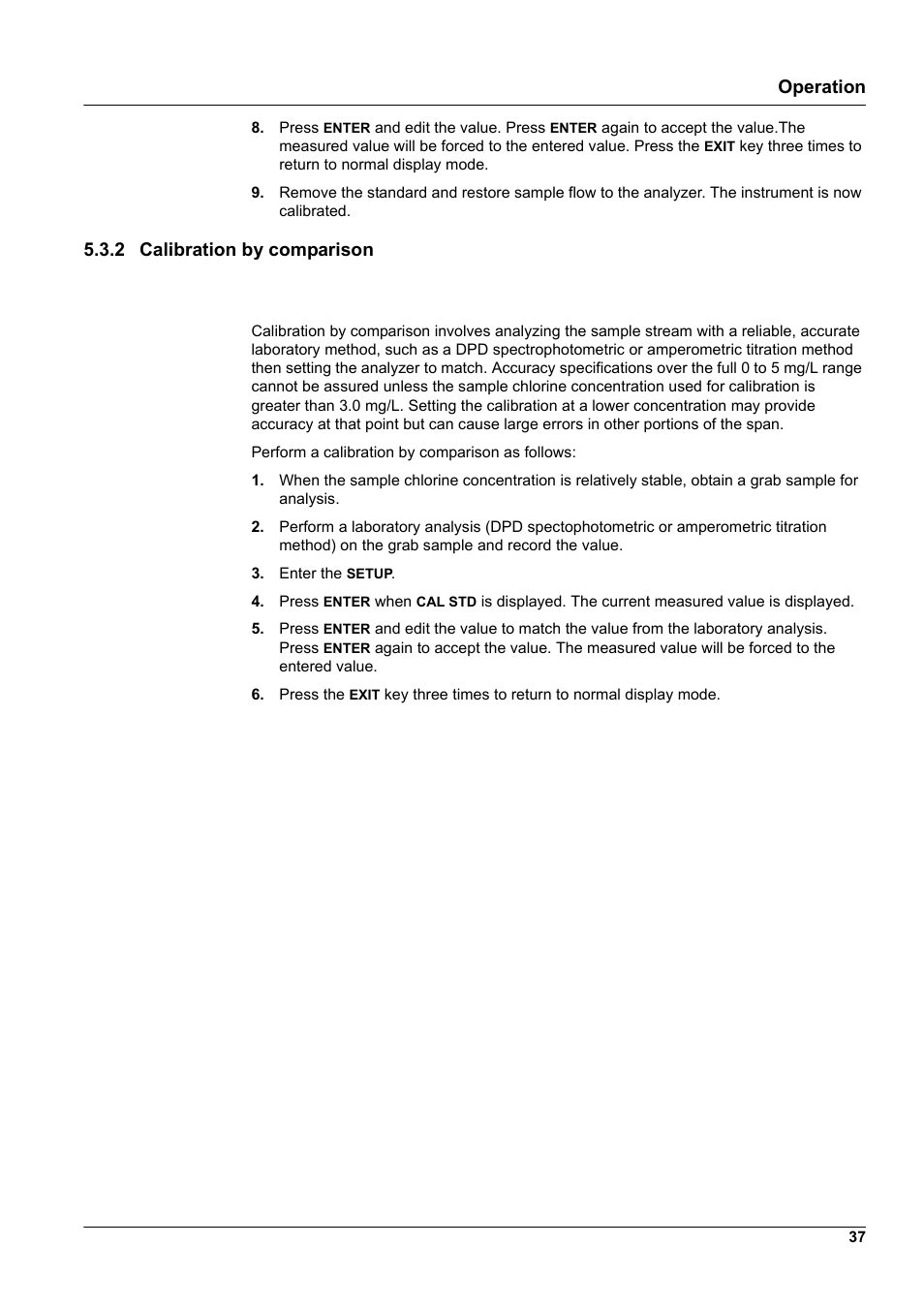 2 calibration by comparison, Section 5.3.2, Operation | Hach-Lange CL17 USER MANUAL User Manual | Page 39 / 60