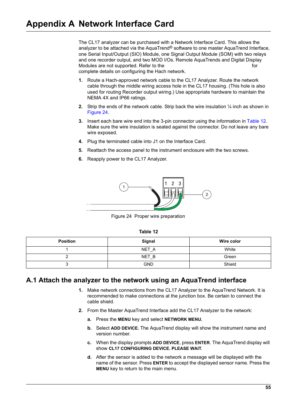Appendix a network interface card | Hach-Lange CL17 USER MANUAL User Manual | Page 57 / 60