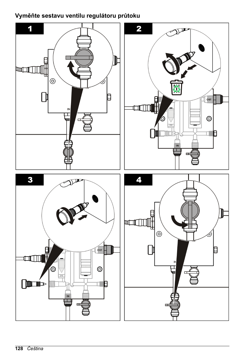 Vyměňte sestavu ventilu regulátoru průtoku | Hach-Lange CLT10 sc User Manual | Page 128 / 382