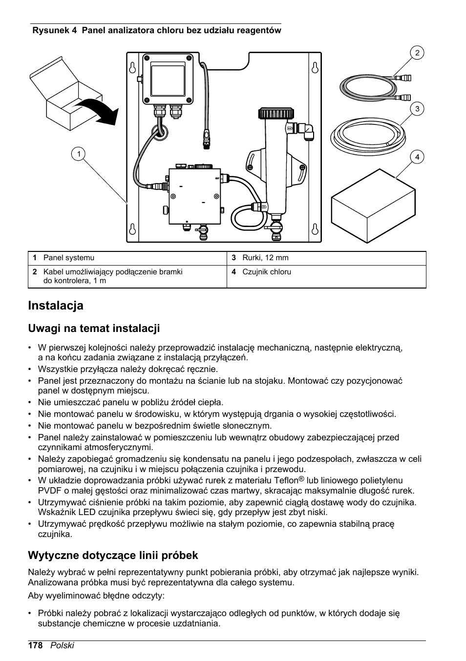 Instalacja, Uwagi na temat instalacji, Wytyczne dotyczące linii próbek | Na stronie 178 | Hach-Lange CLT10 sc User Manual | Page 178 / 382