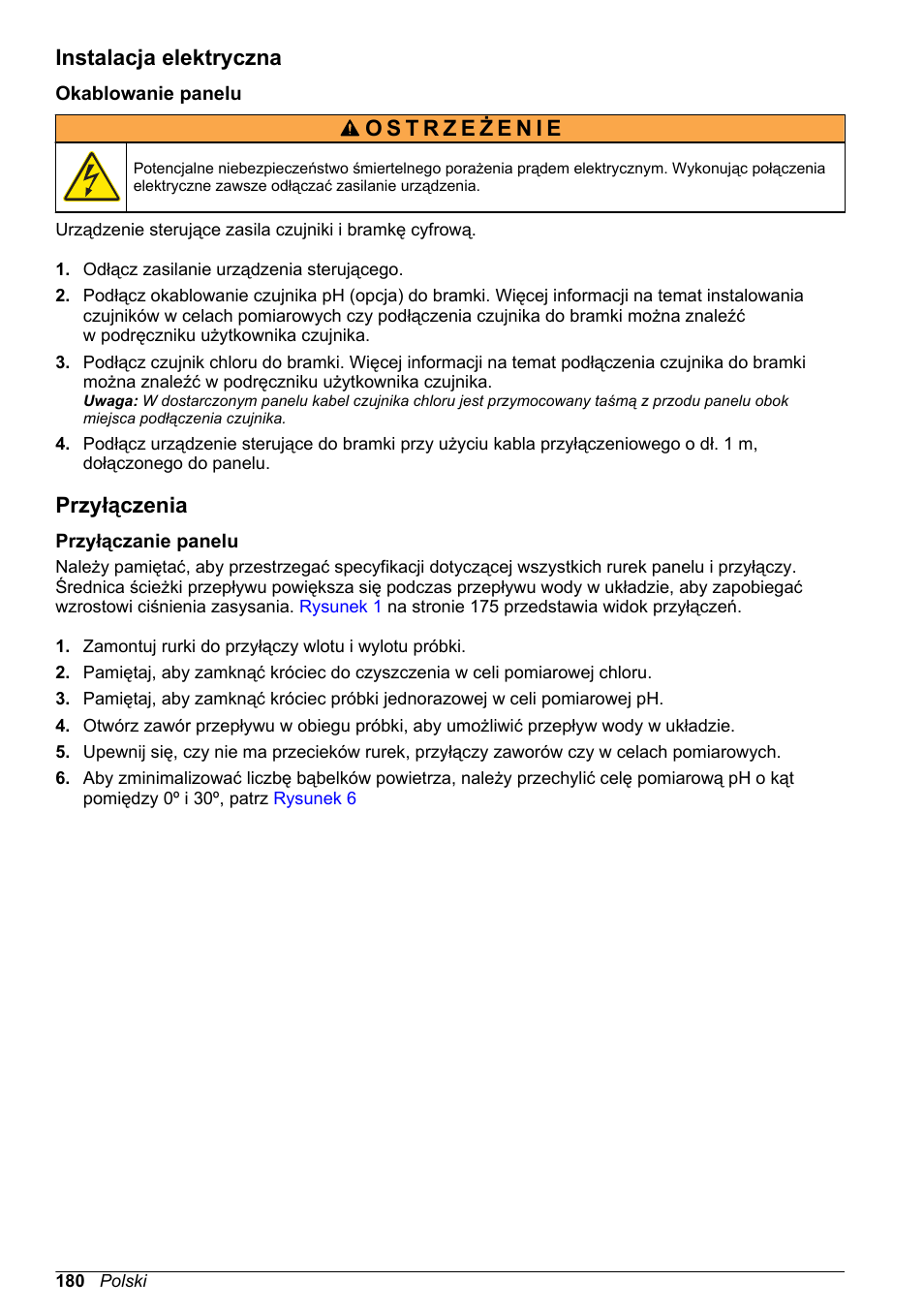Instalacja elektryczna, Okablowanie panelu, Przyłączenia | Przyłączanie panelu | Hach-Lange CLT10 sc User Manual | Page 180 / 382