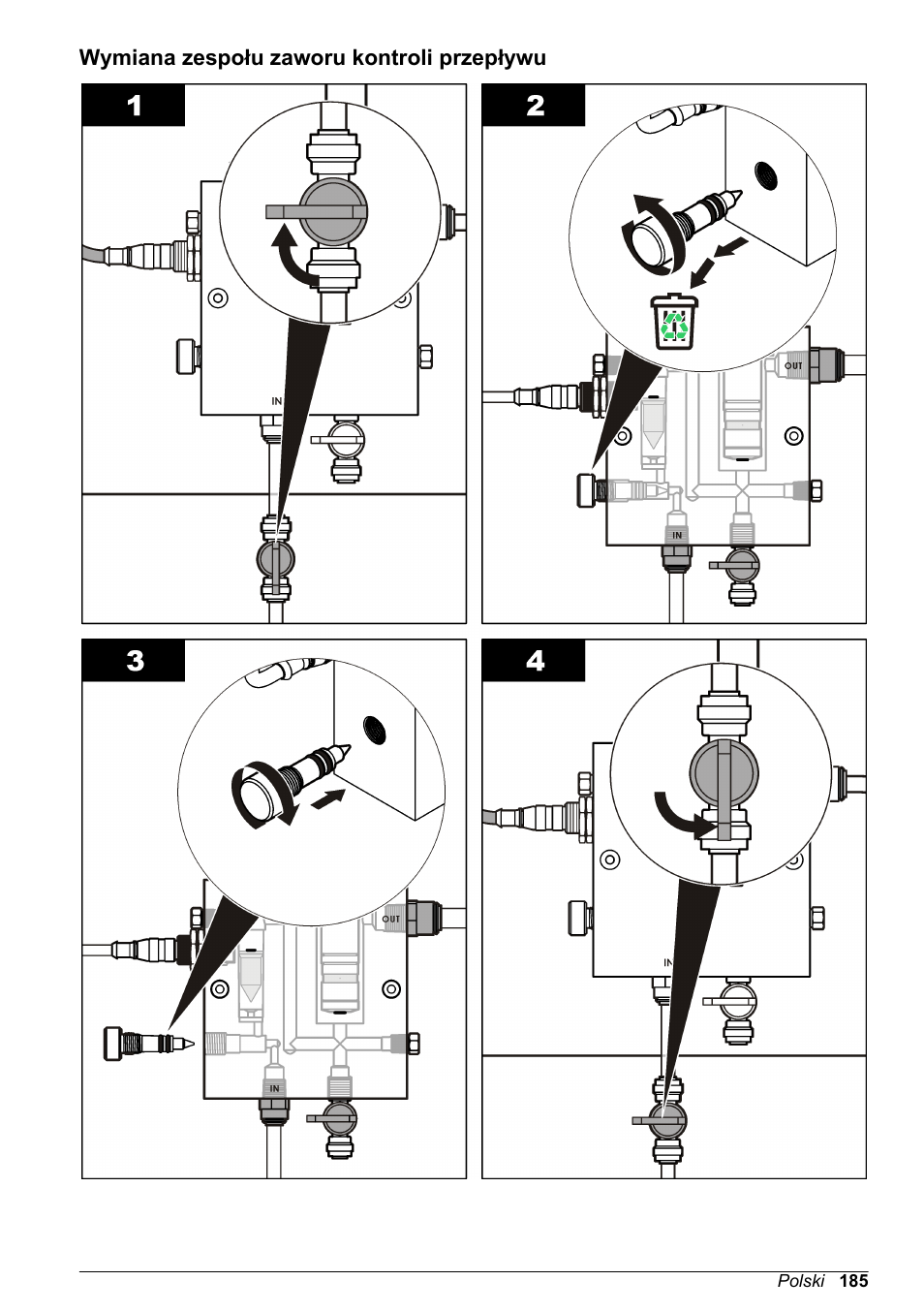 Wymiana zespołu zaworu kontroli przepływu | Hach-Lange CLT10 sc User Manual | Page 185 / 382