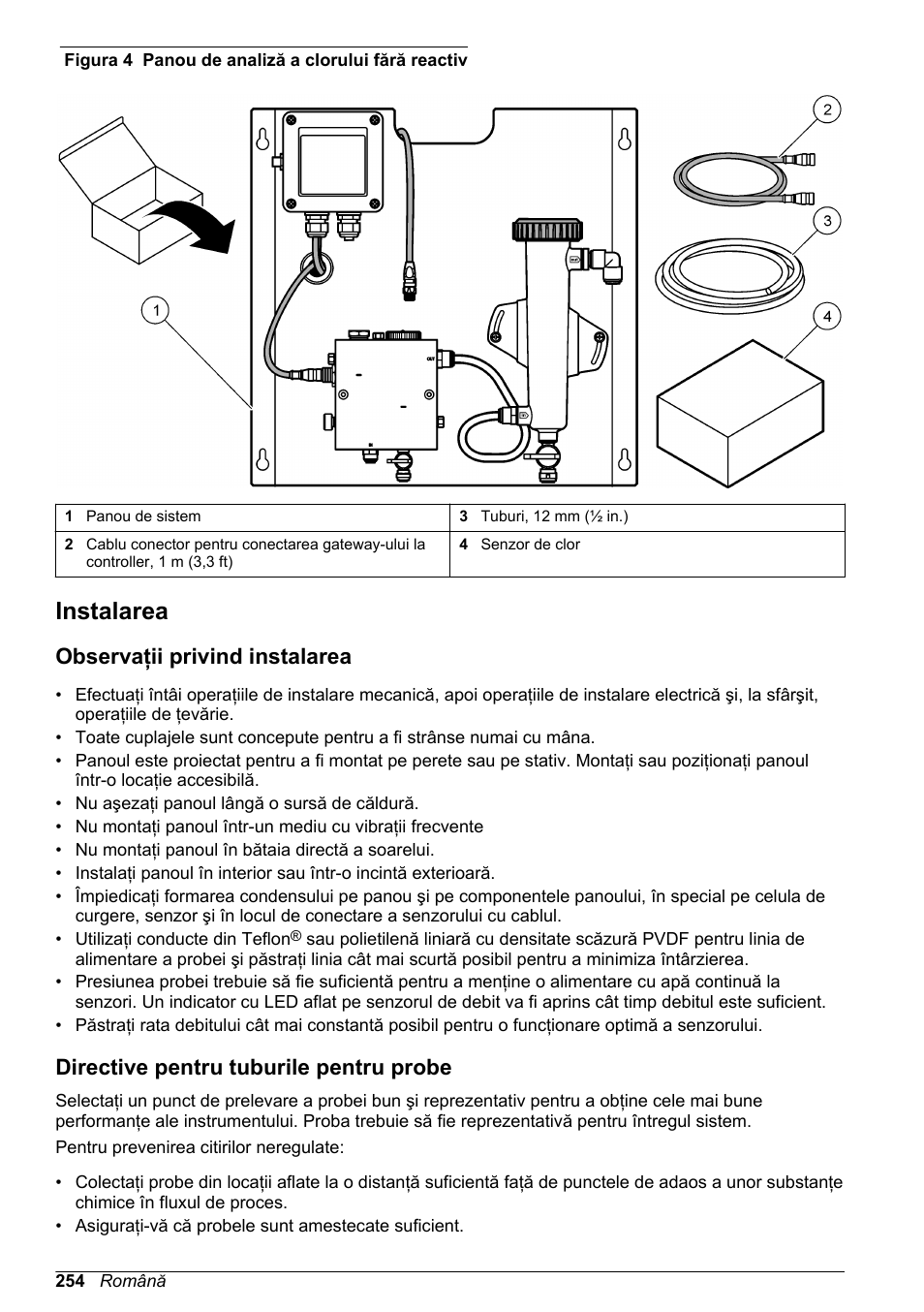 Instalarea, Observaţii privind instalarea, Directive pentru tuburile pentru probe | Hach-Lange CLT10 sc User Manual | Page 254 / 382