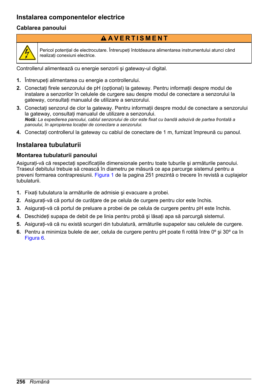 Instalarea componentelor electrice, Cablarea panoului, Instalarea tubulaturii | Montarea tubulaturii panoului | Hach-Lange CLT10 sc User Manual | Page 256 / 382