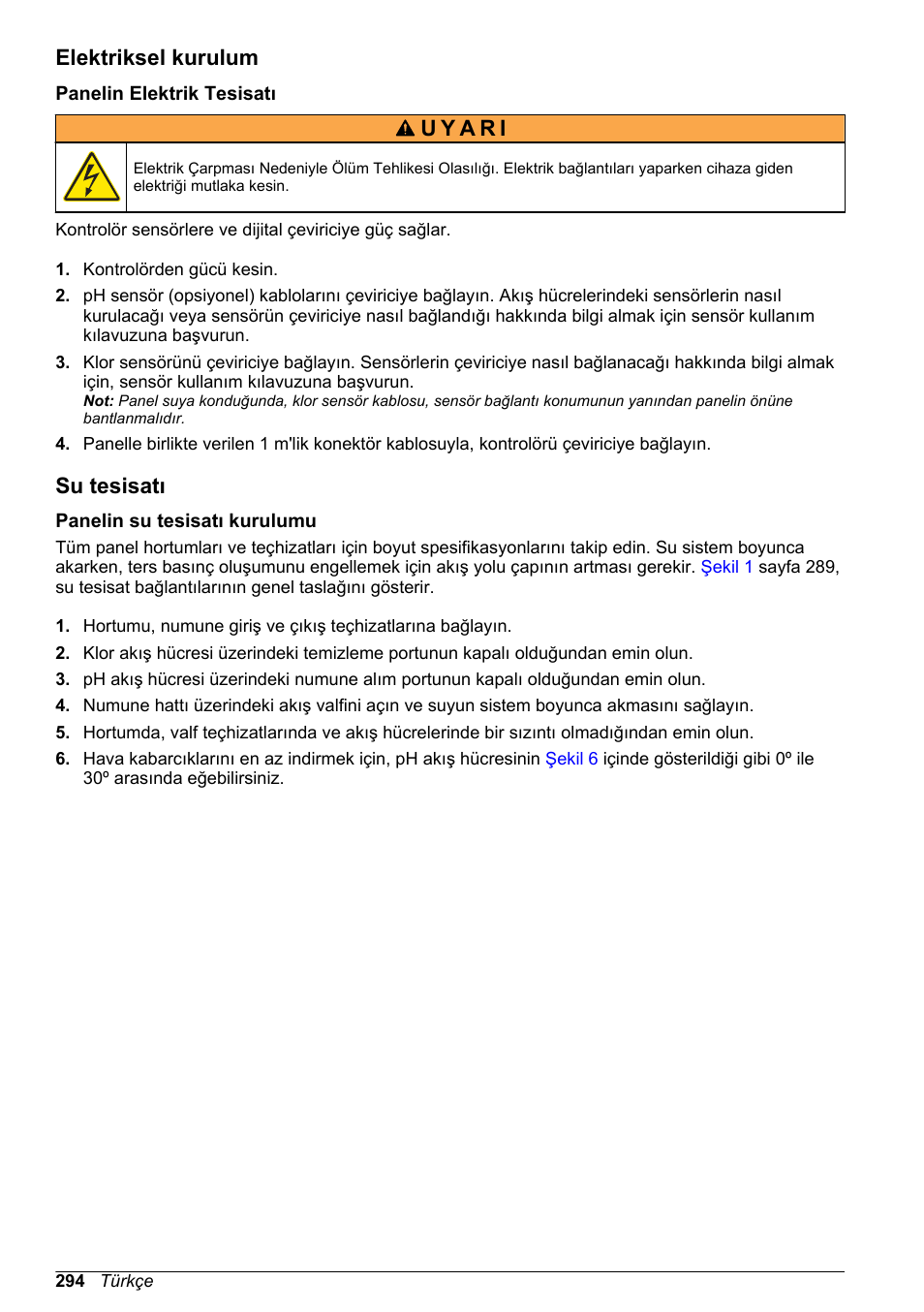 Elektriksel kurulum, Panelin elektrik tesisatı, Su tesisatı | Panelin su tesisatı kurulumu | Hach-Lange CLT10 sc User Manual | Page 294 / 382