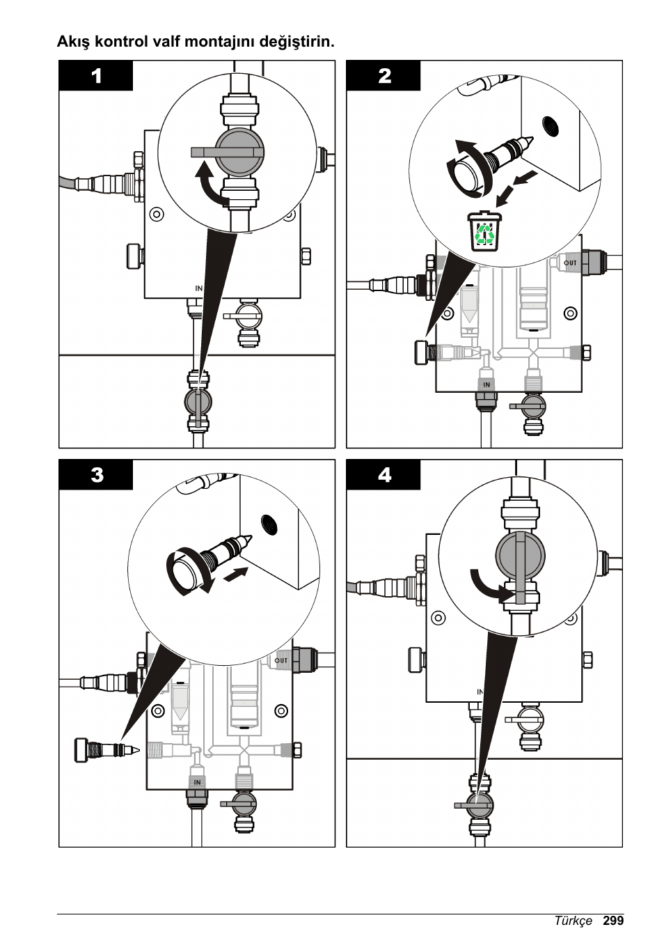 Akış kontrol valf montajını değiştirin | Hach-Lange CLT10 sc User Manual | Page 299 / 382