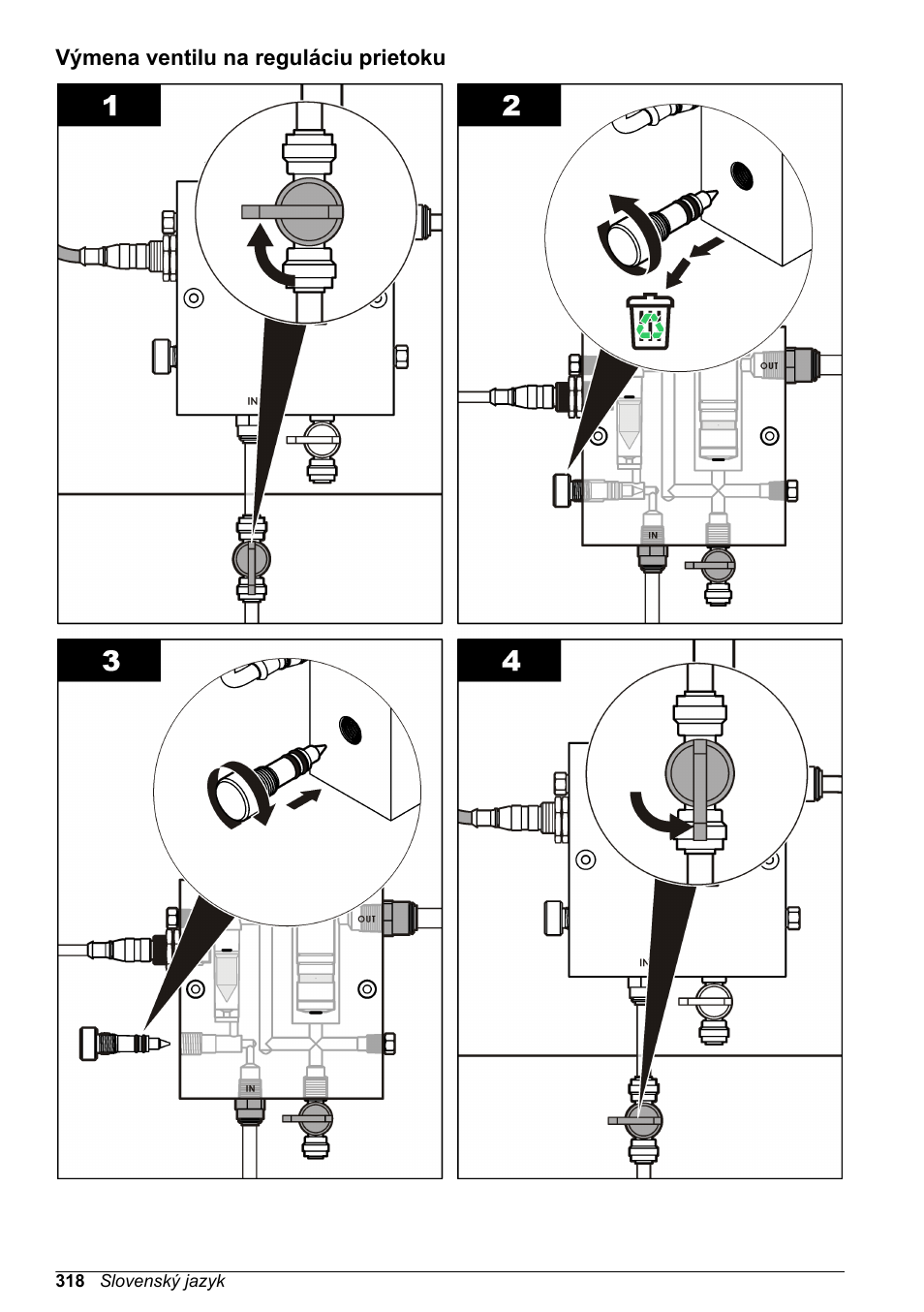 Výmena ventilu na reguláciu prietoku | Hach-Lange CLT10 sc User Manual | Page 318 / 382