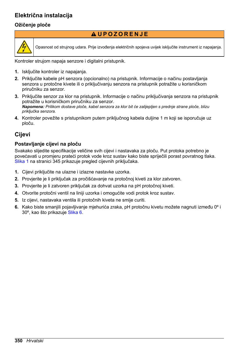 Električna instalacija, Ožičenje ploče, Cijevi | Postavljanje cijevi na ploču | Hach-Lange CLT10 sc User Manual | Page 350 / 382